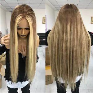 %100 HUMAN HAIR CUSTOM LONG BLONDE BALAYAGE WIG
